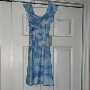 Blue Tie-Dye Ruffle Dress